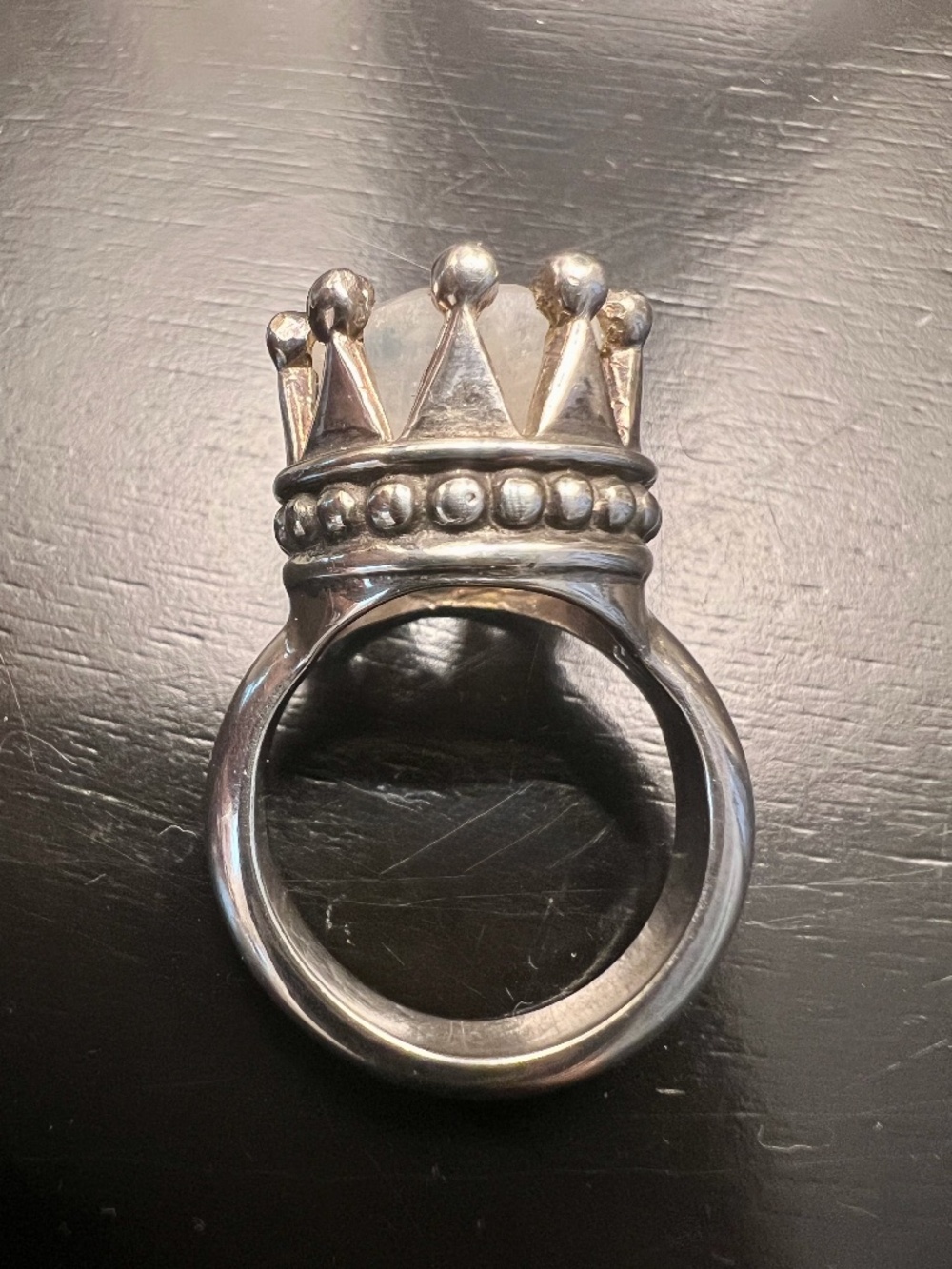 Vintage Crown and Quartz Sterling Silver Ring Artisan Handcrafted 7.5
